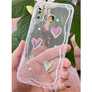 Samsung Galaxy A20-A30 Kılıf 3D Kalpli Inci Tasarımlı Desenli Kamera Korumalı Şeffaf Silikon Kapak
