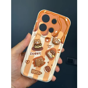Xiaomi Redmi Note 13 Pro 5g Kılıf Kamera Korumalı Ayıcık Bisküvi Desenli Cofffe Silikon Kapak