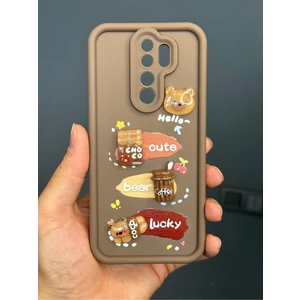 Xiaomi Redmi Note 8 Pro Kılıf Tasarımlı Desenli Kamera Korumalı Ayıcık Kahve Renkli Yumuşak Silikon Kapak
