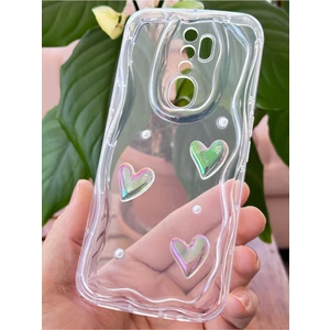 Oppo A5/a9 2020 Kılıf 3D Kalpli Inci Tasarımlı Desenli Kamera Korumalı Şeffaf Silikon Kapak