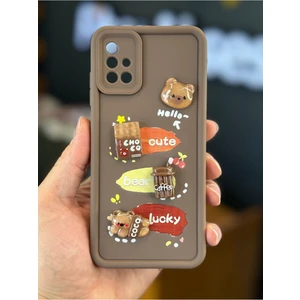 Samsung Galaxy A71 Kılıf Tasarımlı Desenli Kamera Korumalı Ayıcık Kahve Yumuşak Silikon Kapak