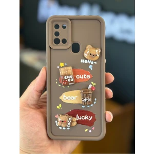 Samsung Galaxy M31 Kılıf Tasarımlı Desenli Kamera Korumalı Ayıcık Kahve Yumuşak Silikon Kapak