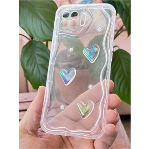 Oppo Reno 4 Lite Kılıf 3D Kalpli Inci Tasarımlı Desenli Kamera Korumalı Şeffaf Silikon Kapak