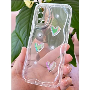 Oppo A55 4g Kılıf 3D Kalpli Inci Tasarımlı Desenli Kamera Korumalı Şeffaf Silikon Kapak