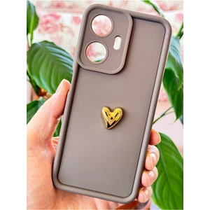 Realme C55 Kılıf 3D Kalp Tasarımlı Kahverengi Desenli Yumuşak Kamera Korumalı Silikon Kapak