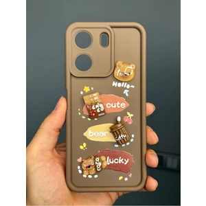 Vivo Y16 Kılıf Tasarımlı Desenli Kamera Korumalı Ayıcık Kahve Renkli Yumuşak Silikon Kapak