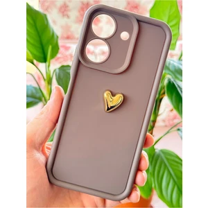 Xiaomi Redmi 13C Kılıf 3D Kalp Tasarımlı Kahverengi Desenli Yumuşak Kamera Korumalı Silikon Kapak