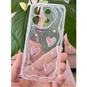 Vivo Y36 Uyumlu Kılıf 3D Kalpli Inci Tasarımlı Desenli Kamera Korumalı Şeffaf Silikon Kapak