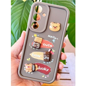 Samsung Galaxy S24 Plus Kılıf Tasarımlı Desenli Kamera Korumalı Ayıcık Kahve Yumuşak Silikon Kapak