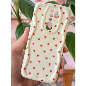 Oppo A5 - A9 2020 Kılıf Kamera Korumalı Dalga Kenarlı Kırmızı Kalp Desenli Silikon Kapak