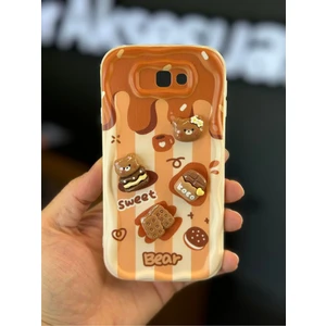 Samsung Galaxy J7 Prime Kılıf Tasarımlı Desenli Kamera Korumalı Ayıcık Bisküvi Renkli Cofffe Silikon Kapak