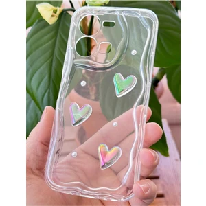 Vivo Y35 Kılıf 3D Kalpli Inci Tasarımlı Desenli Kamera Korumalı Şeffaf Silikon Kapak