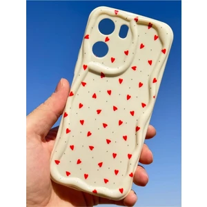 Poco X7 Pro Uyumlu Kılıf Kamera Korumalı Dalga Kenarlı Kırmızı Kalp Desenli Silikon Kapak