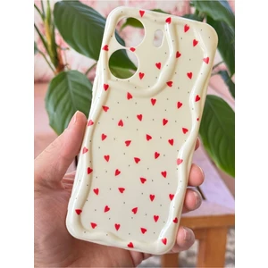 Poco C65 Kılıf Kamera Korumalı Dalga Kenarlı Kırmızı Kalp Desenli Silikon Kapak