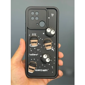 Xiaomi Redmi 10C/POCO C40 Uyumlu Kılıf Tasarımlı Desenli Kamera Korumalı Coffee Kurabiye Siyah Silikon Kap