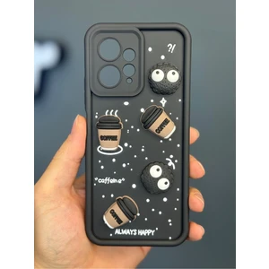 Xiaomi Redmi Note 12 4g Kılıf Tasarımlı Desenli Kamera Korumalı Coffee Kurabiye Siyah Yumuşak Silikon Kapak