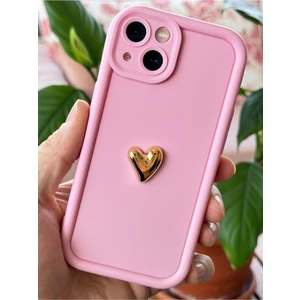 Apple iPhone 13 Kılıf 3D Kalp Tasarımlı Pembe Desenli Yumuşak Kamera Korumalı Silikon Kapak