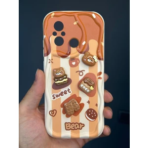 Xiaomi Redmi 12C Uyumlu Kılıf Tasarımlı Desenli Kamera Korumalı Ayıcık Bisküvi Renkli Cofffe Silikon Kapak