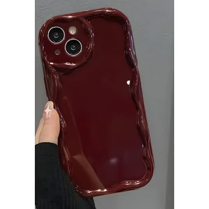 Apple iPhone 13 Uyumlu Kılıf Kamera Korumalı Dalga Kenarlı Darbe Emici Bordo Silikon Kapak