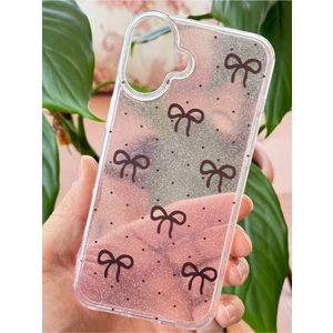 Apple iPhone 16 Uyumlu Kılıf Simli Siyah Fiyonk Desenli Renkli Parlak Darbe Emici Kapak