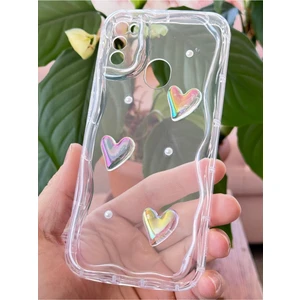 Samsung Galaxy M30S-M21 Kılıf 3D Kalpli Inci Tasarımlı Desenli Kamera Korumalı Şeffaf Silikon Kapak