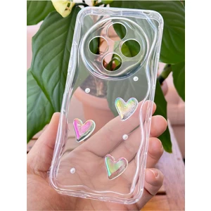 Xiaomi Redmi 14C Kılıf 3D Kalpli Inci Tasarımlı Desenli Kamera Korumalı Şeffaf Silikon Kapak