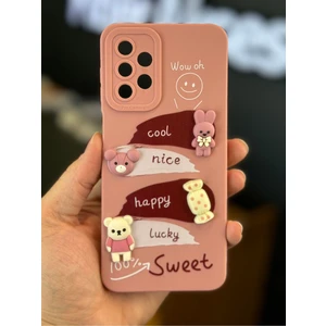 Samsung Galaxy A13 Uyumlu Kılıf Tasarımlı Desenli Kamera Korumalı Tavşan Pembe Yumuşak Silikon Kapak
