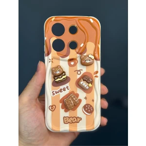 Xiaomi Redmi Note 13 Pro 4g | Kılıf Kamera Korumalı Ayıcık Bisküvi Desenli Renkli Cofffe Silikon Kapak