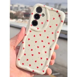 Samsung Galaxy A36 Uyumlu Kılıf Kamera Korumalı Dalga Kenarlı Kırmızı Kalp Desenli Silikon Kapak
