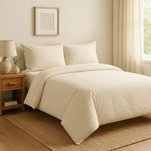 Çift Kişilik  Pamuk Nevresim Takımı 200 x 220  cm  , Lastikli Çarşaflı Set, Krem