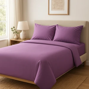 Çift Kişilik  Pamuk Nevresim Takımı 200 x 220  cm  , Lastikli Çarşaflı Set, Lila