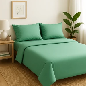 Çift Kişilik  Pamuk Nevresim Takımı 200 x 220  cm  , Lastikli Çarşaflı Set, Mint Yeşili