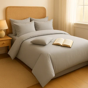 Çift Kişilik  Pamuk Nevresim Takımı 200 x 220  cm  , Lastikli Çarşaflı Set, Gri