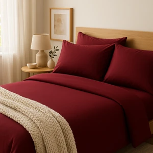 Çift Kişilik  Pamuk Nevresim Takımı 200 x 220  cm  , Lastikli Çarşaflı Set, Vişne Çürüğü