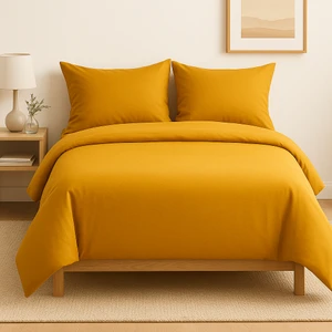 Çift Kişilik  Pamuk Nevresim Takımı 200 x 220  cm  , Lastikli Çarşaflı Set, Hardal Sarısı