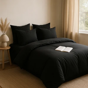 Çift Kişilik  Pamuk Nevresim Takımı 200 x 220  cm  , Lastikli Çarşaflı Set, Siyah