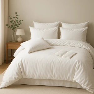 Çift Kişilik  Pamuk Nevresim Takımı 200 x 220  cm  , Lastikli Çarşaflı Set, Beyaz