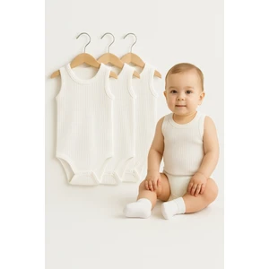3’lü Fitilli Ribana Çıtçıtlı Bebek Zıbın | Kolsuz Yazlık Pamuklu Body Seti | Unisex Bebek Badi Tulum