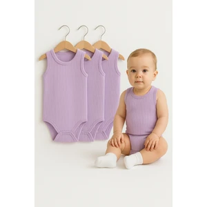 3’lü Fitilli Ribana Çıtçıtlı Bebek Zıbın | Kolsuz Yazlık Pamuklu Body Seti | Unisex Bebek Badi Tulum