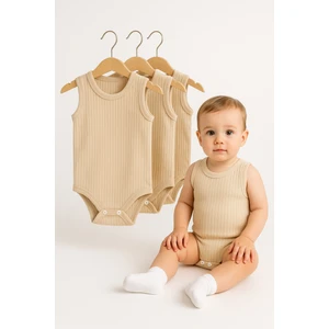 3’lü Fitilli Ribana Çıtçıtlı Bebek Zıbın | Kolsuz Yazlık Pamuklu Body Seti | Unisex Bebek Badi Tulum