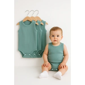 3’lü Fitilli Ribana Çıtçıtlı Bebek Zıbın | Kolsuz Yazlık Pamuklu Body Seti | Unisex Bebek Badi Tulum