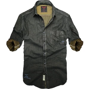 Gulf Bird Slim Fit Saf Pamuk Denim Kumaş Kot Gömlek--Koyu Karışık--