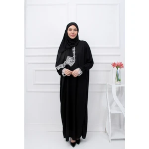 Tek Parça Başörtülü Dantelli Kadın Namaz Elbisesi
