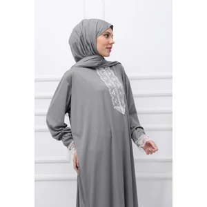 Tek Parça Başörtülü Dantelli Kadın Namaz Elbisesi
