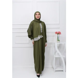 Tek Parça Başörtülü Dantelli Kadın Namaz Elbisesi