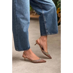Nişantaşı Shoes Sindrella Nude File Taş Detaylı Sivri Burun Kadın Topuklu Ayakkabı