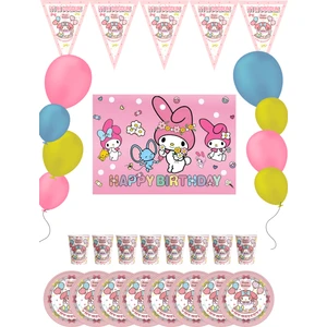 My Melody Bayraklı ve Afişli My Melodi Doğum Günü Parti Malzemeleri Süsleri Seti