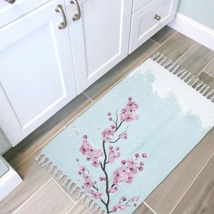 Banyo Halısı Dijital Baskılı Banyo Paspası 50X80 Polyester Kaymaz Tabanlı Duş Paspası Sakura