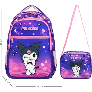 Mor Desenli Kuromi Temalı Yarasa Ilkokul Çantası ve Beslenme Çantası
