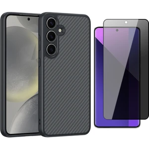 Samsung Galaxy S25 Kılıf M-safe Şarj Özellikli Karbon Fiber Tasarımlı Zore Elnino Kapak + Hayalet Cam Ekran Koruyucu